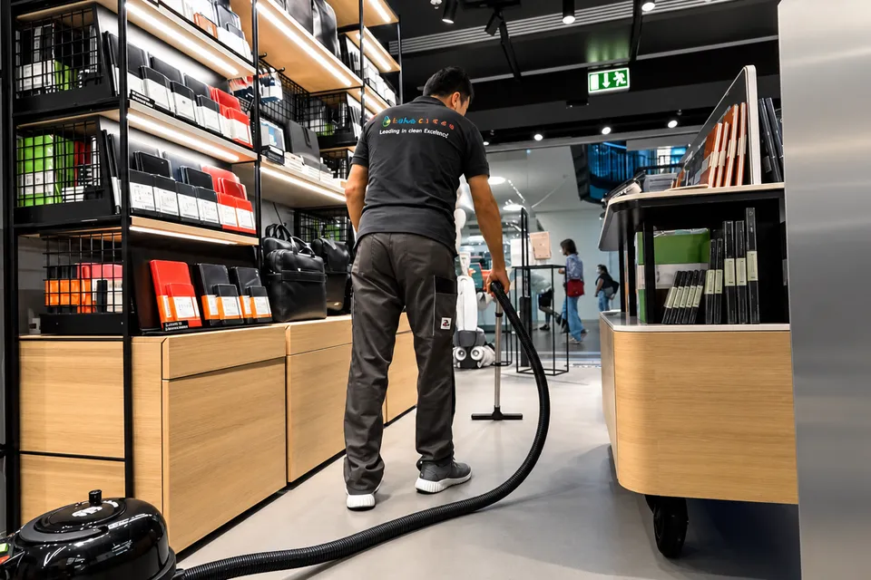 Barbat-Clean-Mitarbeiter bei der Reinigung eines Ladengeschäfts