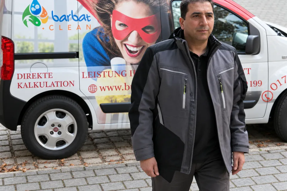 Nima Barbat vor einem Fahrzeug von Barbat Clean